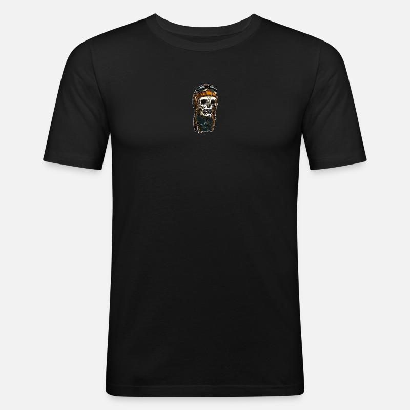 Skull mit Helmkappe - Männer Slim Fit T-Shirt - Schwarz