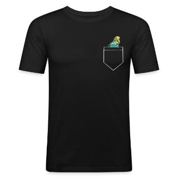 Budgie Brusttaschen Design mit Wellensittich - Männer Slim Fit T-Shirt - Schwarz - Vorne - Nik (191cm)