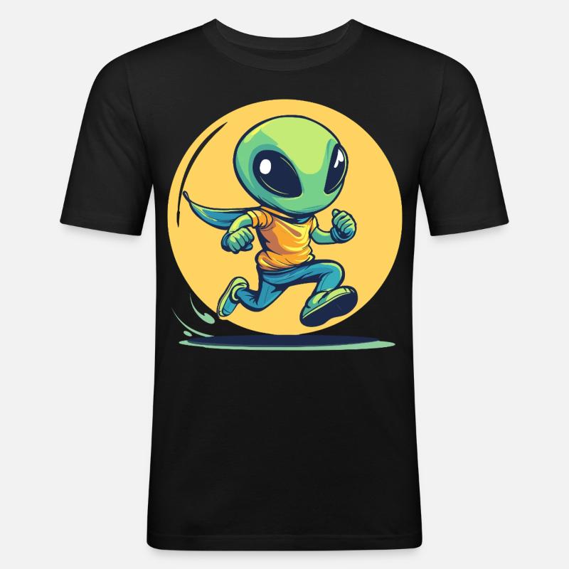 Laufender Alien im Comic-Stil - Männer Slim Fit T-Shirt - Schwarz