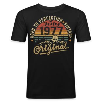 Juli 1977 July 1977 Geburtstag juli 1977 - Männer Slim Fit T-Shirt - Schwarz - Vorne - Nik (191cm)