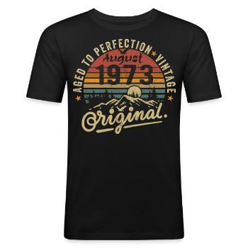 Anniversaire 1973 Millésime Août 1973 Cadeau 1973 - T-shirt près du corps Homme - noir - Devant - Nik (191cm)