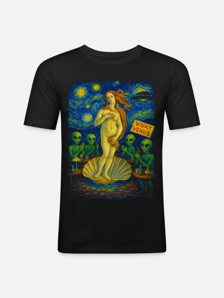 Vivat Venus Alien Gala UFO - Männer Slim Fit T-Shirt - Schwarz