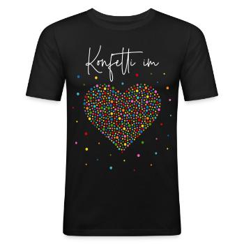 Konfetti im Herzen - Männer Slim Fit T-Shirt - Schwarz - Vorne - Nik (191cm)