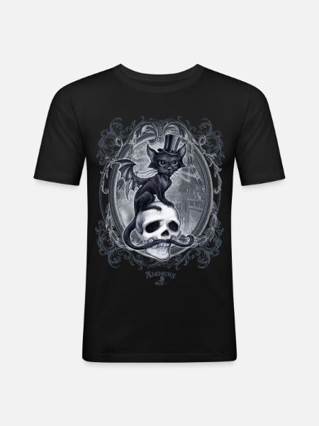 Alkymi England Meowstopheles - Vampyrkat - Herre Slim Fit T-Shirt - sort