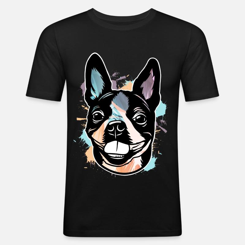Boston Terrier - Männer Slim Fit T-Shirt - Schwarz