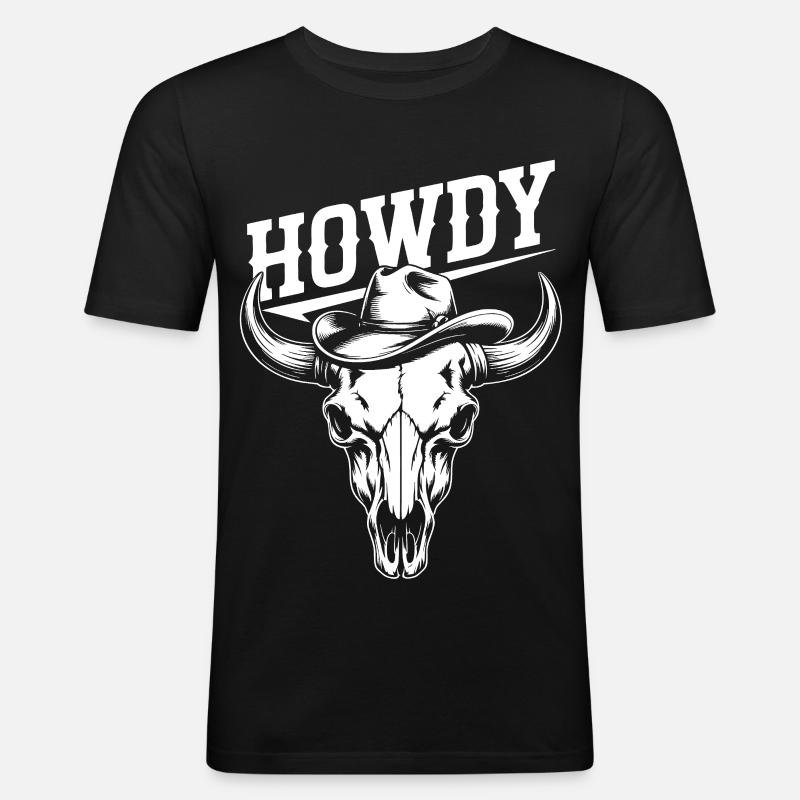 Line Dance Howdy Western Büffelschädel - Männer Slim Fit T-Shirt - Schwarz