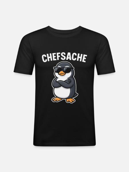 Chefsache Pinguin - Männer Slim Fit T-Shirt - Schwarz