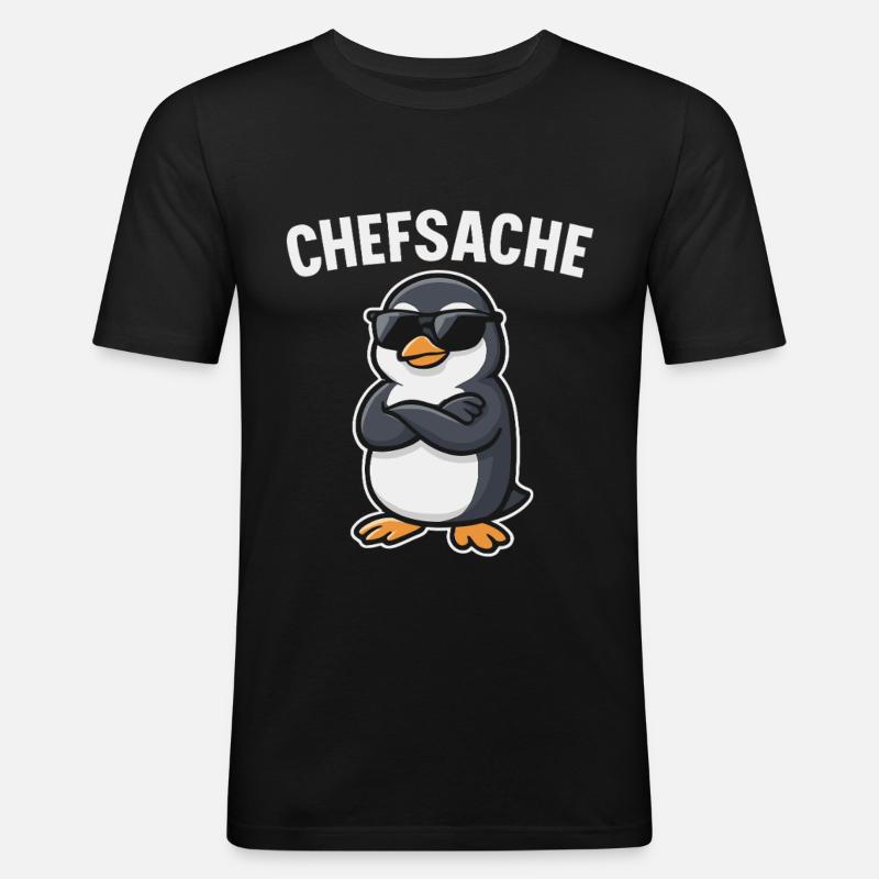 Chefsache Pinguin - Männer Slim Fit T-Shirt - Schwarz