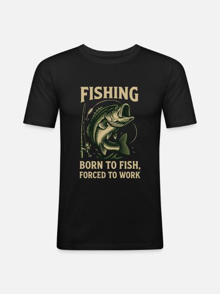 Né pour la pêche - T-shirt près du corps Homme - noir