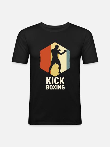 Retro Kickboxer Silhouette - Men's Slim Fit T-Shirt - black