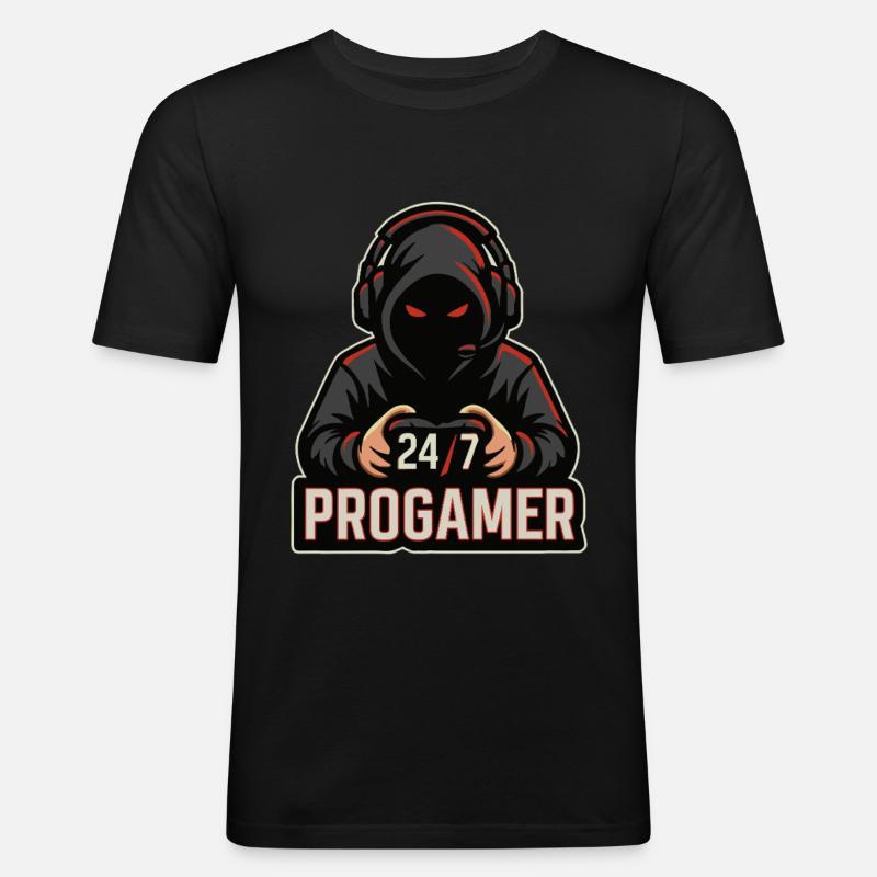 24/7 Allzeit Gamer - Männer Slim Fit T-Shirt - Schwarz