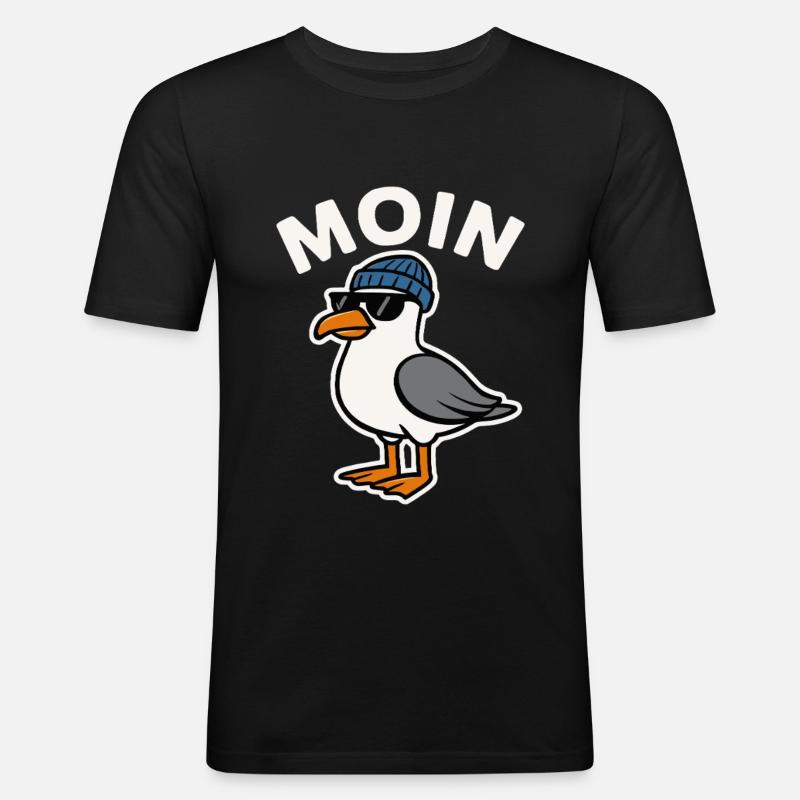 Moin Möwe - Männer Slim Fit T-Shirt - Schwarz