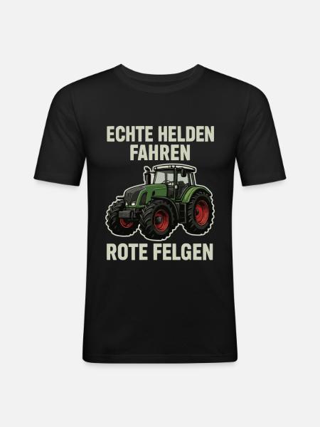 Echte Helden fahren Traktor - Männer Slim Fit T-Shirt - Schwarz
