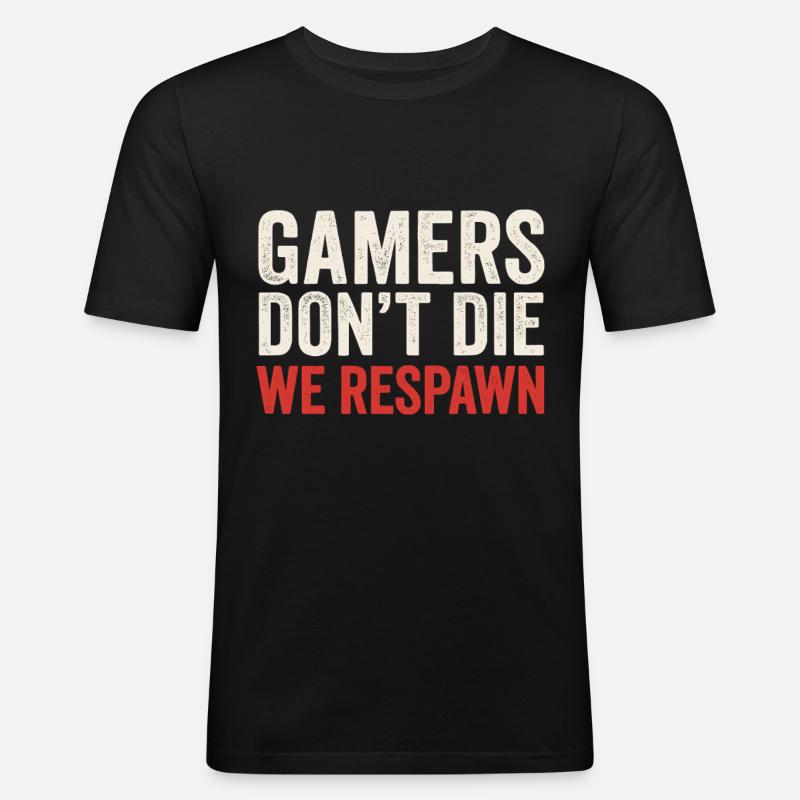 Gamer Spruch Respawn - Männer Slim Fit T-Shirt - Schwarz