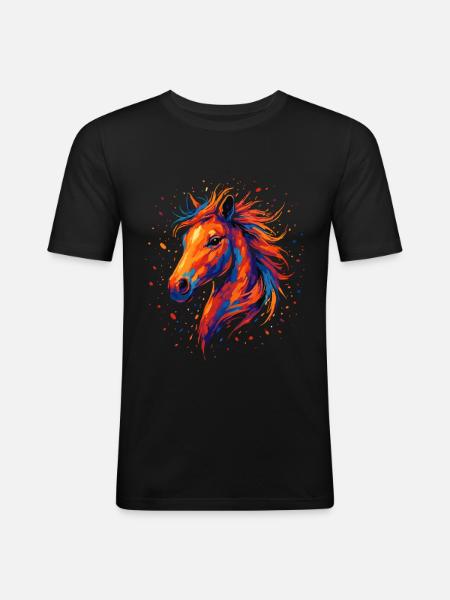 Buntes Pferd – Farbspritzer Kunst - Männer Slim Fit T-Shirt - Schwarz