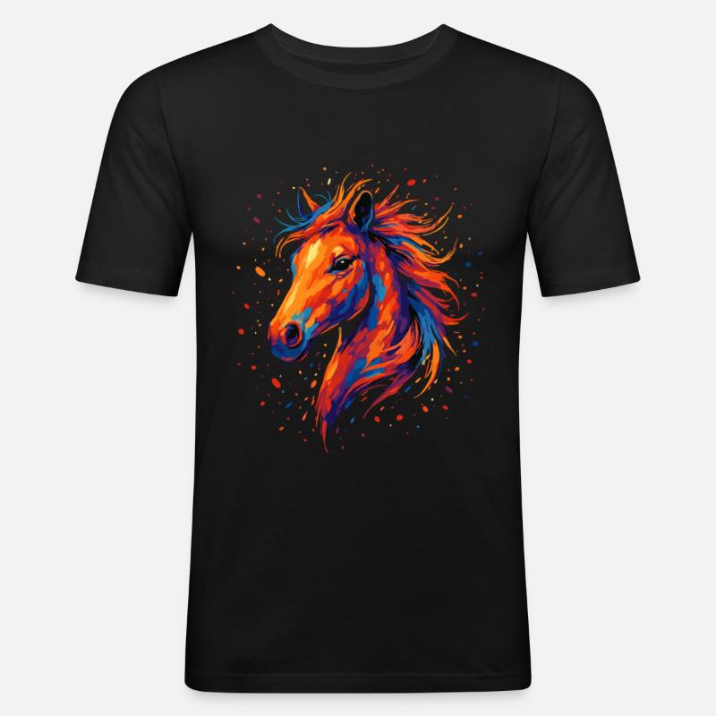 Buntes Pferd – Farbspritzer Kunst - Männer Slim Fit T-Shirt - Schwarz