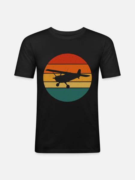 Retro Airplane – Sunset Design - Men's Slim Fit T-Shirt - black