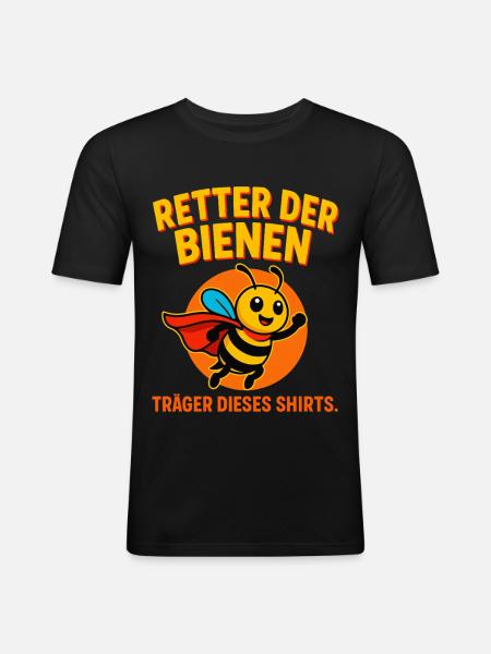 Retter der Bienen Superheld - Männer Slim Fit T-Shirt - Schwarz