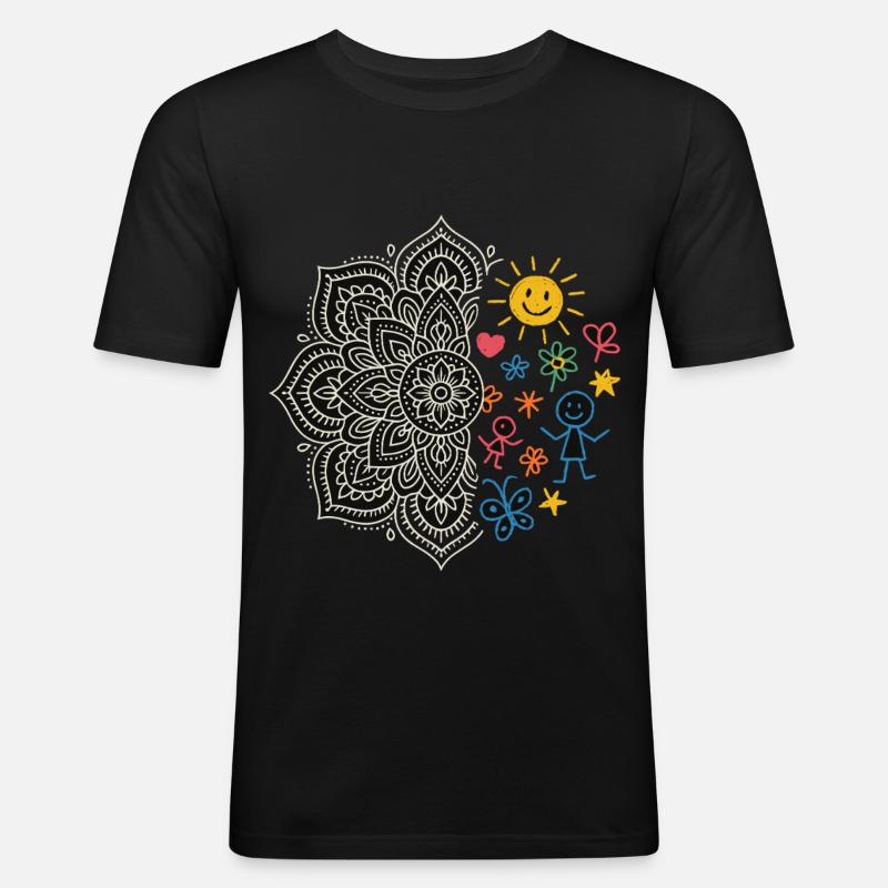 Mandala & Kinder-Doodles - Männer Slim Fit T-Shirt - Schwarz