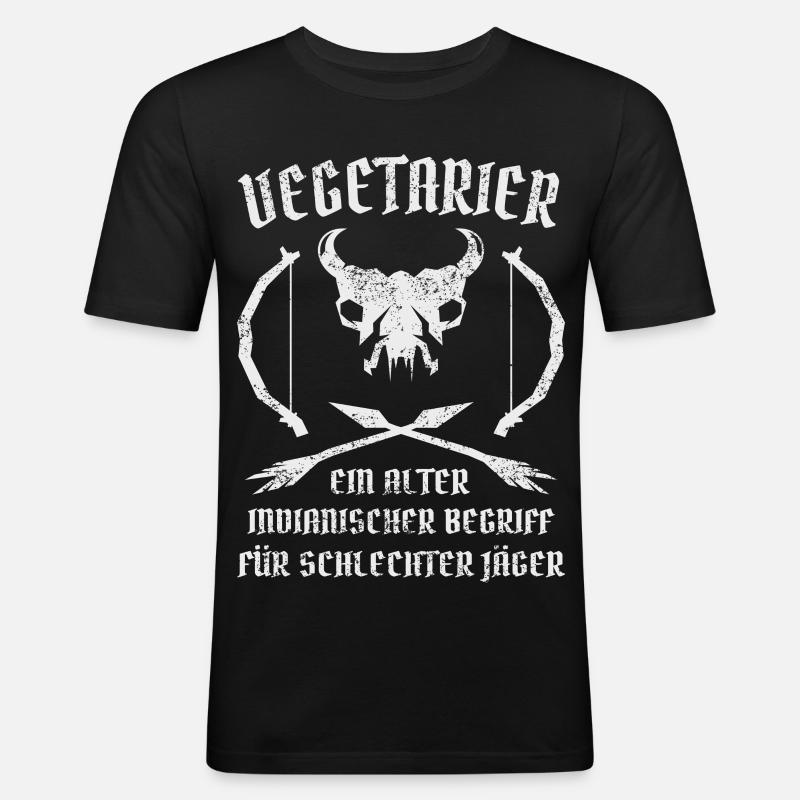 Vegetarier = Schlechter Jäger - Männer Slim Fit T-Shirt - Schwarz