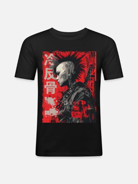 Punk Warrior – 冷反骨 Urban Art - Men's Slim Fit T-Shirt - black