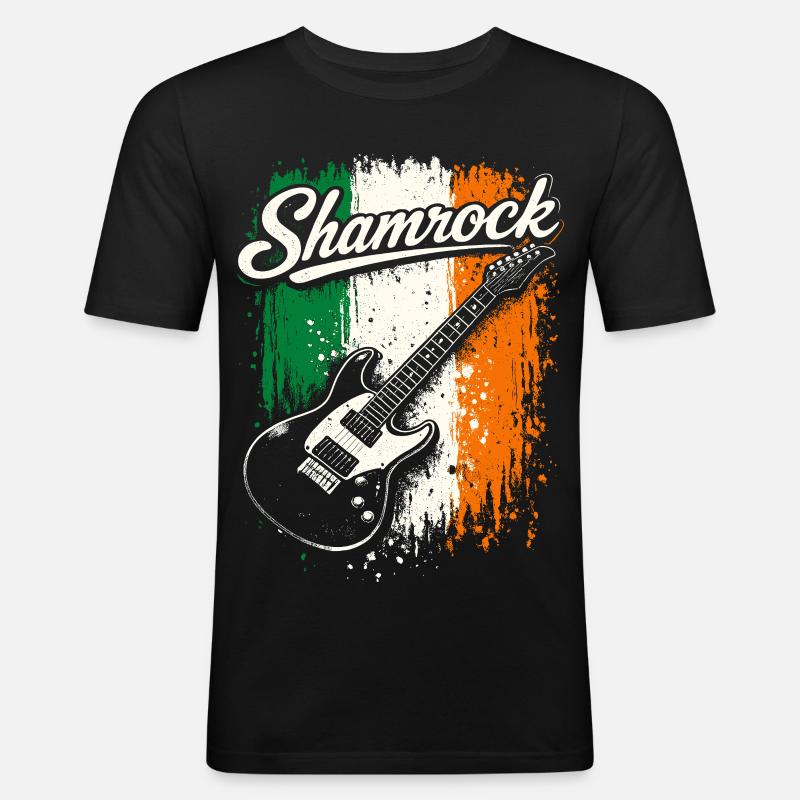 St Patrick E-Gitarre Irish Flag Rock - Männer Slim Fit T-Shirt - Schwarz