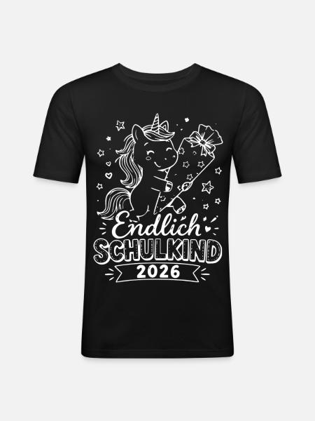 Endlich Schulkind 2026 Einhorn - Männer Slim Fit T-Shirt - Schwarz