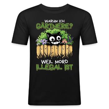 Gärtnern statt Mord – Schwarzer Humor mit Katze - Männer Slim Fit T-Shirt - Schwarz - Vorne - Nik (191cm)