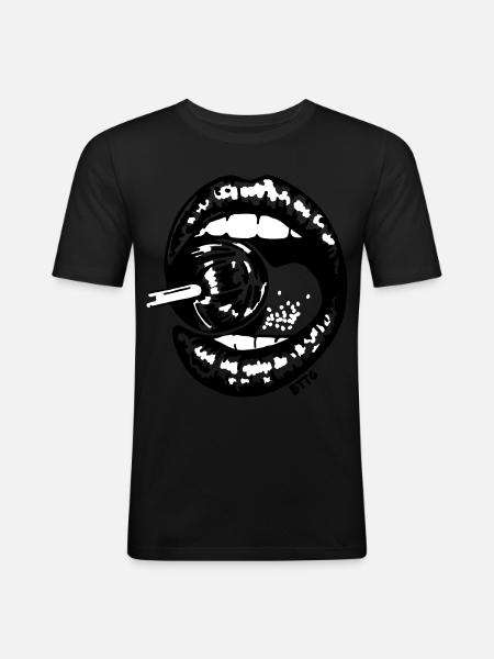 LIPS - lollypop - Männer Slim Fit T-Shirt - Schwarz