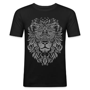 Löwe Mandala Gesicht Löwenkopf Floral - Männer Slim Fit T-Shirt - Schwarz - Vorne - Nik (191cm)