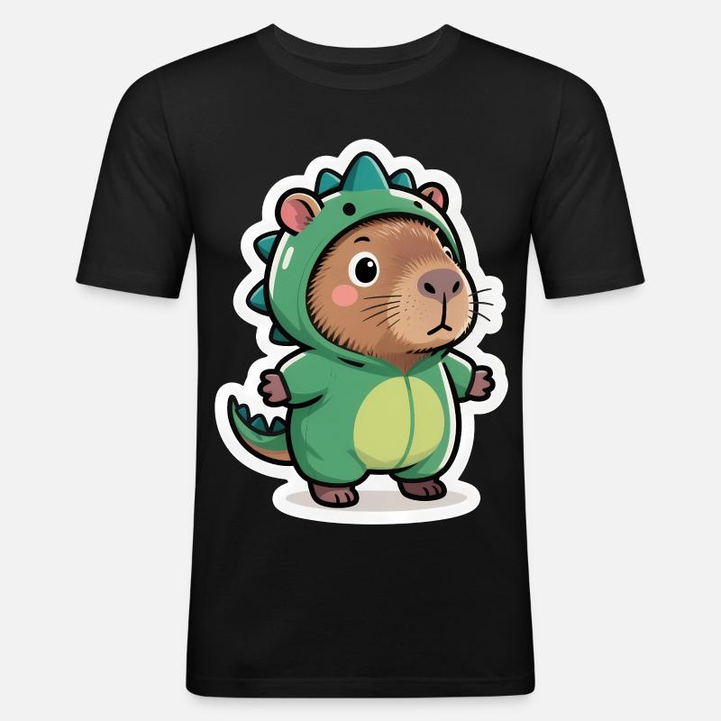 Capybara Dino Dinosauer - Männer Slim Fit T-Shirt - Schwarz