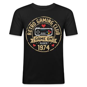 März 1974 Geburtstagsgeschenk März 1974 Geboren - Männer Slim Fit T-Shirt - Schwarz - Vorne - Nik (191cm)