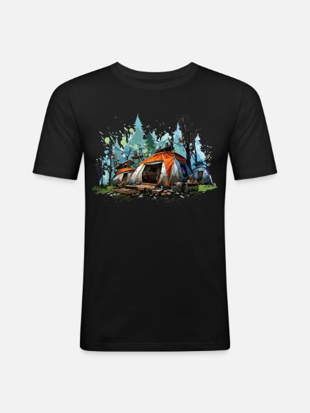 Camping atmosphere. A retro adventure. - Men's Slim Fit T-Shirt - black