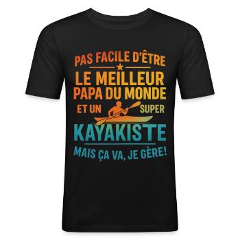 Papa kayakiste cadeau fête des pères Kayak Noël - T-shirt près du corps Homme - noir - Devant - Nik (191cm)