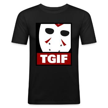 Horrormaske Gott sei Dank ist es Freitag - Männer Slim Fit T-Shirt - Schwarz - Vorne - Nik (191cm)