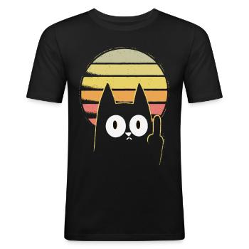 Mittelfinger Katze - Männer Slim Fit T-Shirt - Schwarz - Vorne - Nik (191cm)