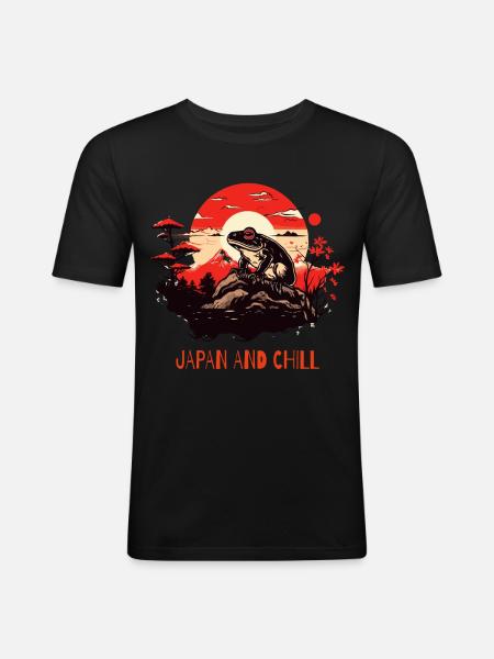 Japan and relaxing frog - Men's Slim Fit T-Shirt - black