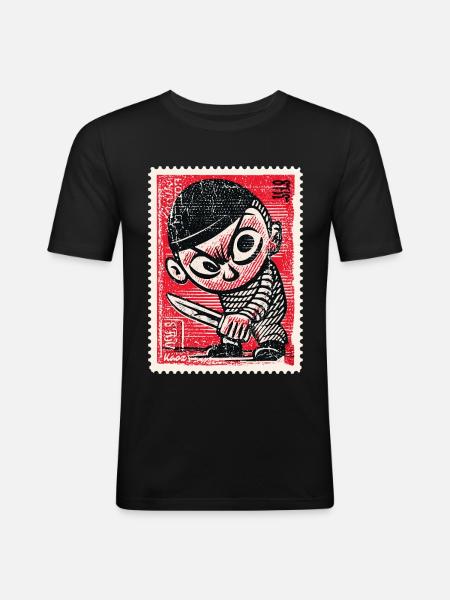 Bande dessinée gangster sur timbre-poste - T-shirt près du corps Homme - noir