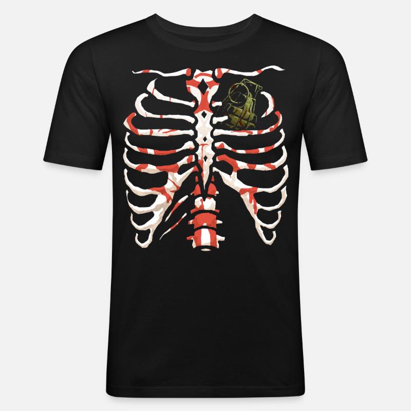 Menschlicher Knochen-Brustkorb mit Granate - Männer Slim Fit T-Shirt - Schwarz