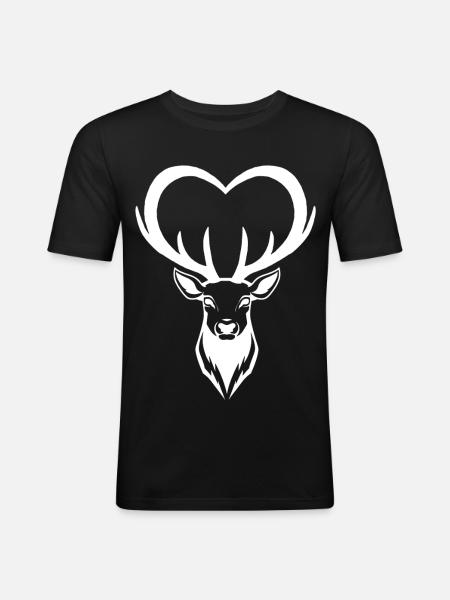 White Deer Heart - Men's Slim Fit T-Shirt - black