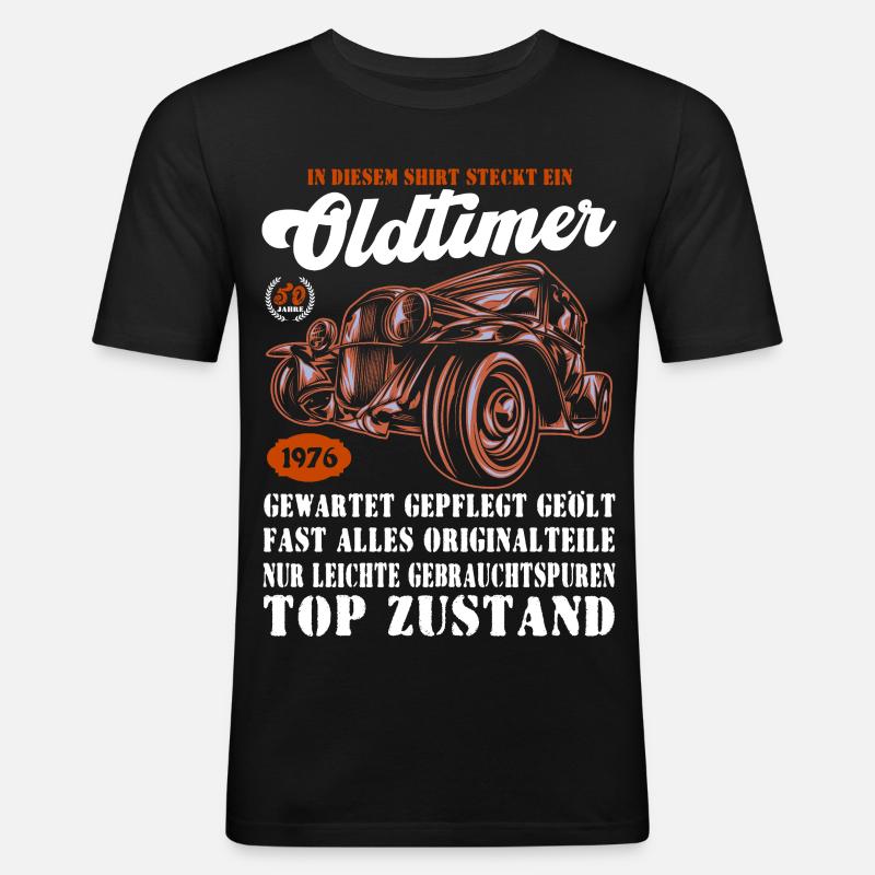 Oldtimer 1976 Retro Auto Illustration 50. - Männer Slim Fit T-Shirt - Schwarz