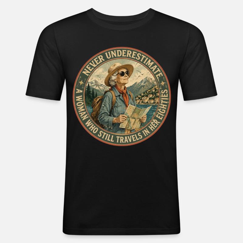 Baroudeuse de 80 ans : L'Aventure Continue - T-shirt près du corps Homme - noir