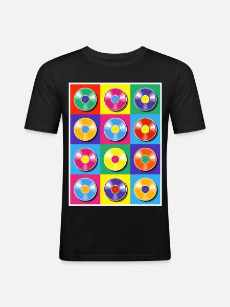 Vinylalben Pop-Art-Collage - Männer Slim Fit T-Shirt - Schwarz