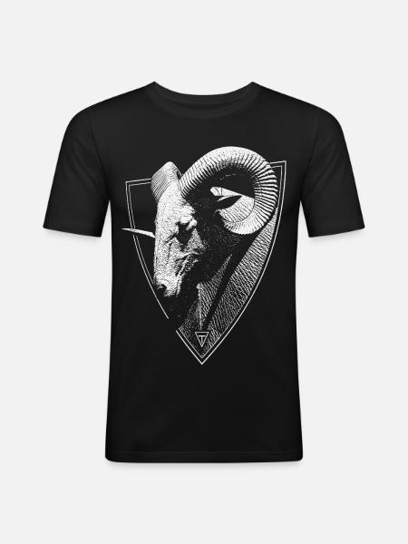 Widderkopf im Wappen - Männer Slim Fit T-Shirt - Schwarz