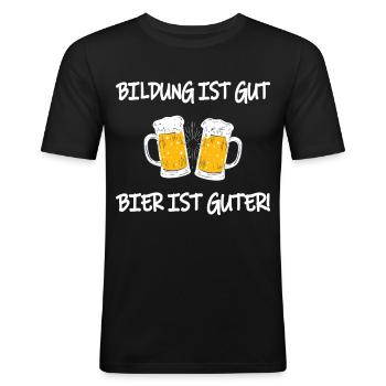 Bildung ist gut Bier ist guter Bier - Männer Slim Fit T-Shirt - Schwarz - Vorne - Nik (191cm)