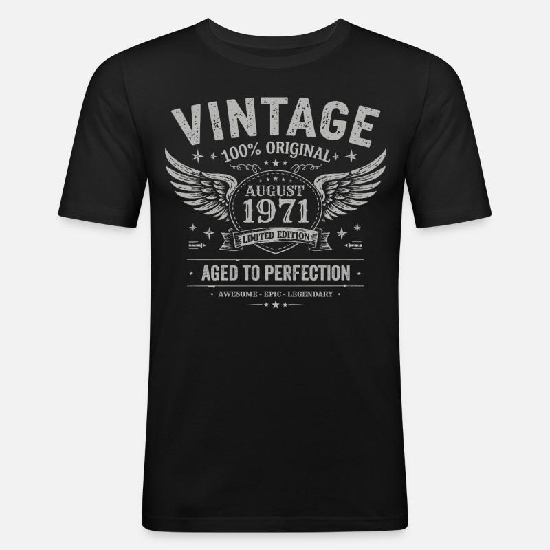 Född augusti 1971, byggd augusti 1971 - augusti 1971 - Slim Fit T-shirt herr - svart