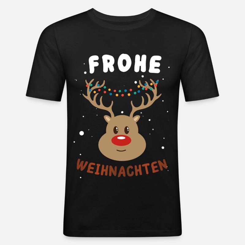 Festlicher Rudolf Rentier Weihnachtspullover - Männer Slim Fit T-Shirt - Schwarz
