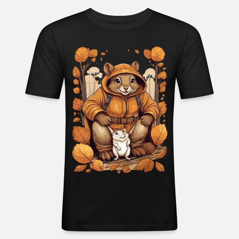 Süßes Eichhörnchen mit Maus - Männer Slim Fit T-Shirt - Schwarz