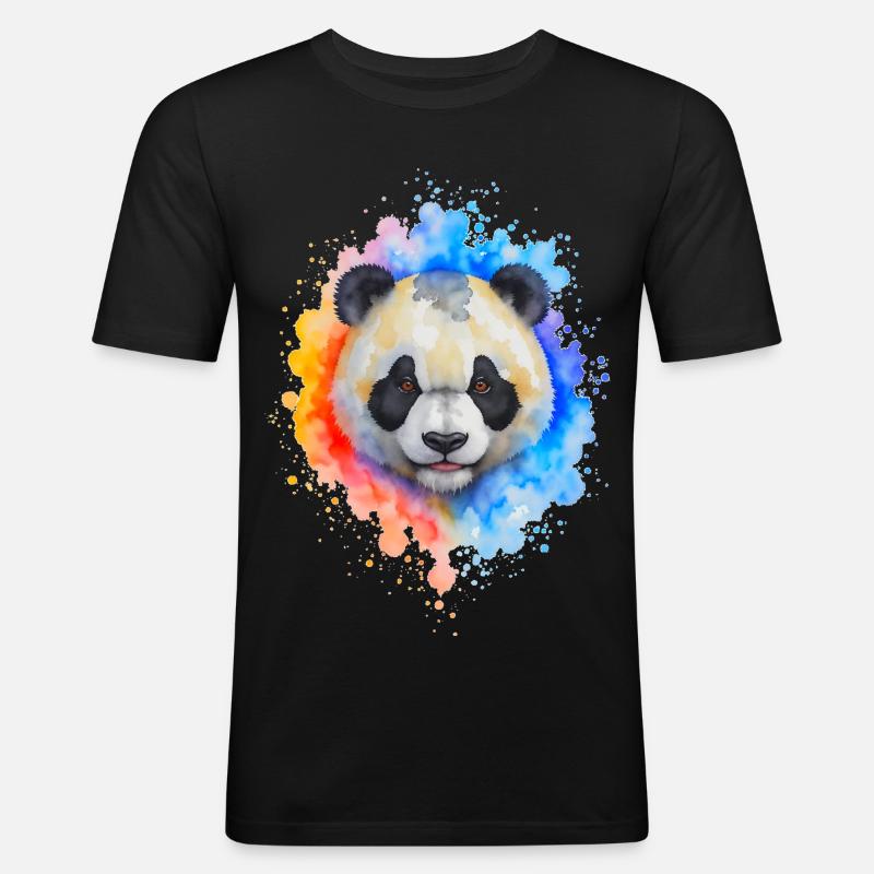 Wasserfarben Panda Splash - Männer Slim Fit T-Shirt - Schwarz