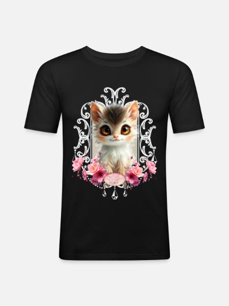 Lovely and fluffy kitten - Men's Slim Fit T-Shirt - black